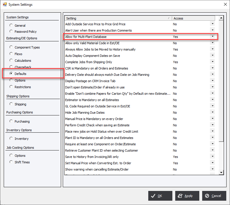 System Options Tab